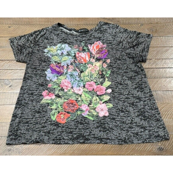 INC Heather Gray Embroidered FLORAL Short Sleeve - Size 2X - Picture 3 of 6